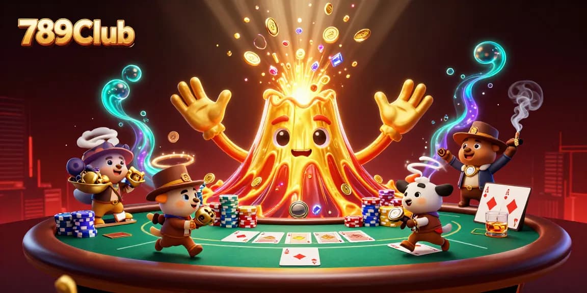 Win big at 789Club with a vibrant casino scene featuring gold erupting and treasure hunting