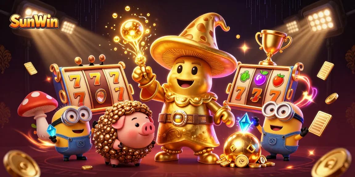 Experience the excitement of SunWin with golden treasures and dynamic slot elements for thrilling gameplay.