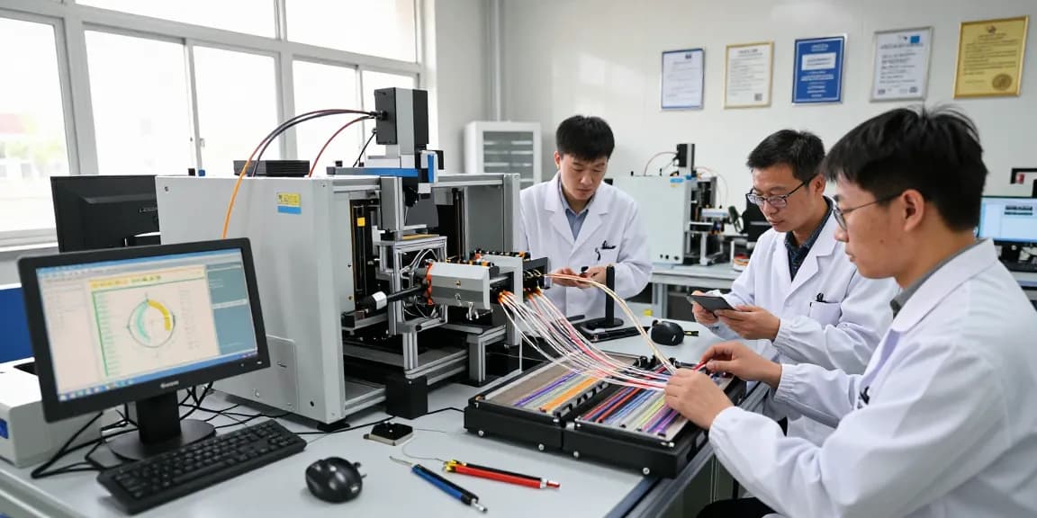 Engineers in a fiber optic facility illustrate fiber optic what is it through precise manufacturing processes and certifications.