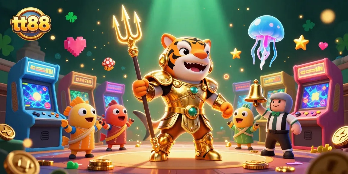 Play the exciting tt88 games featuring a golden tiger shark gladiator in a vibrant underwater colosseum.