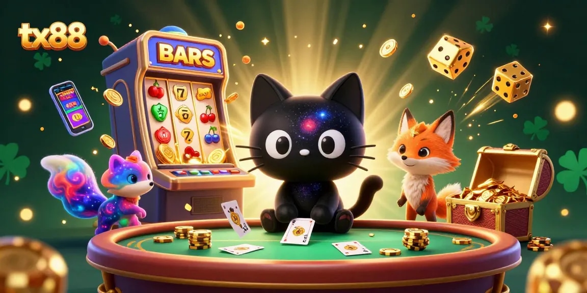 Experience exciting gameplay with tx88 at a cosmic casino, featuring dazzling visual effects and characters.