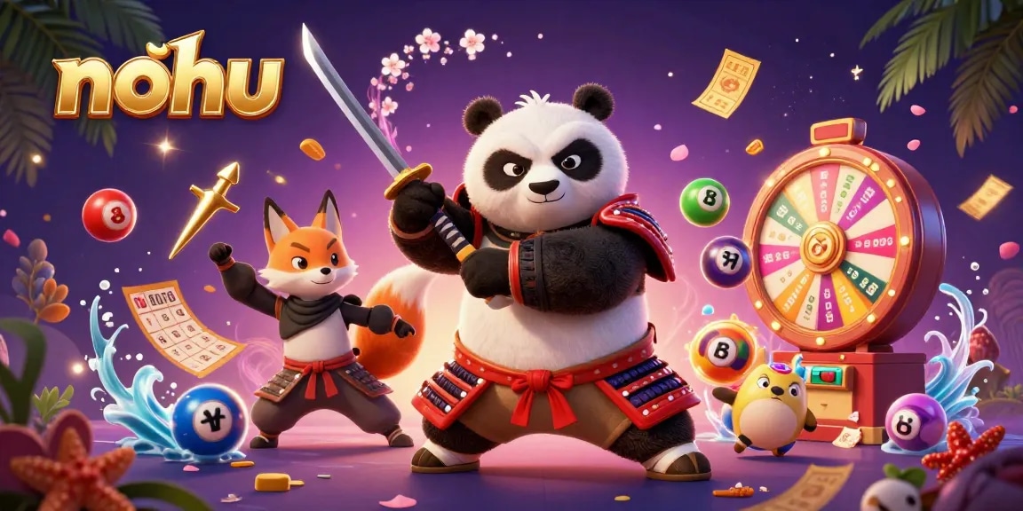 Nohu-themed illustration showcasing a samurai panda engaging in a thrilling lottery environment filled with exciting elements.