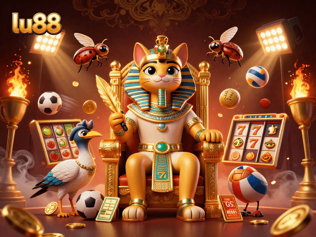 Win big with lu88 in a vibrant 3D casino scene featuring dynamic gaming elements.