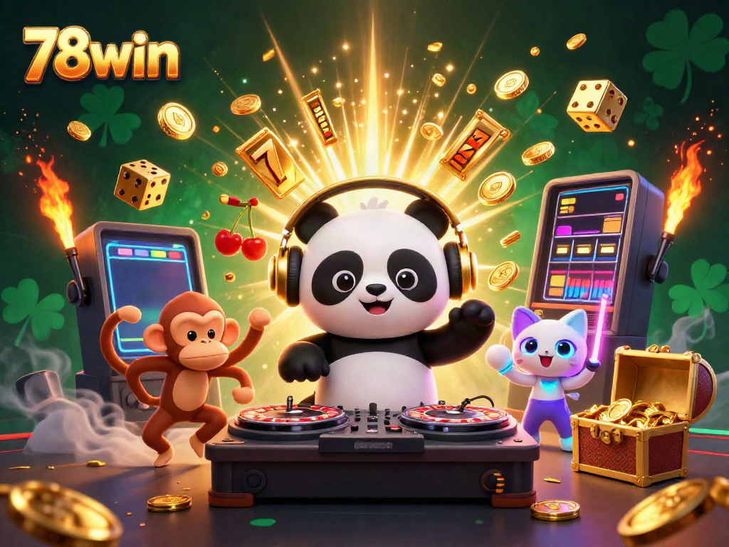 Experience the thrill of winning at 78win with a vibrant casino scene featuring dynamic characters.