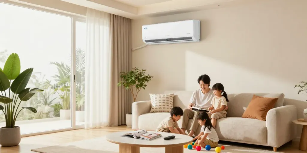 Cozy family living room with mini split ac unit for optimal comfort