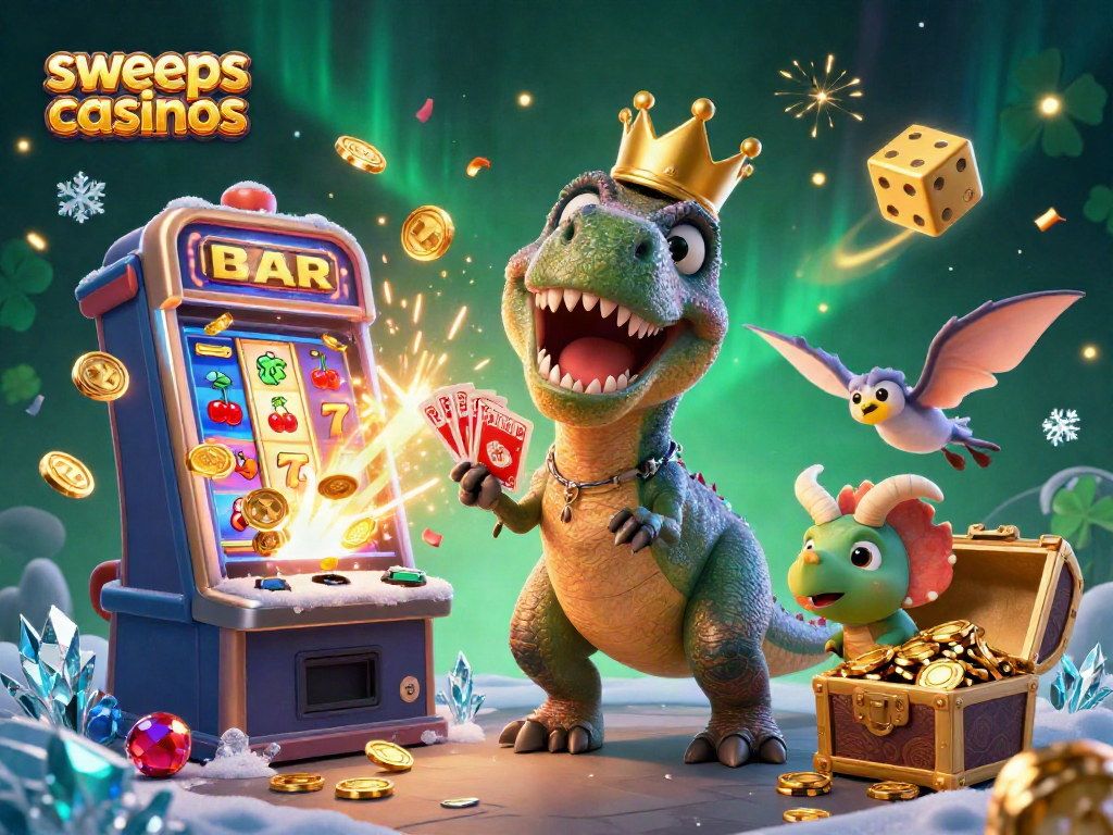 Experience thrilling wins at sweeps casinos with dynamic 3D characters and vibrant casino elements.