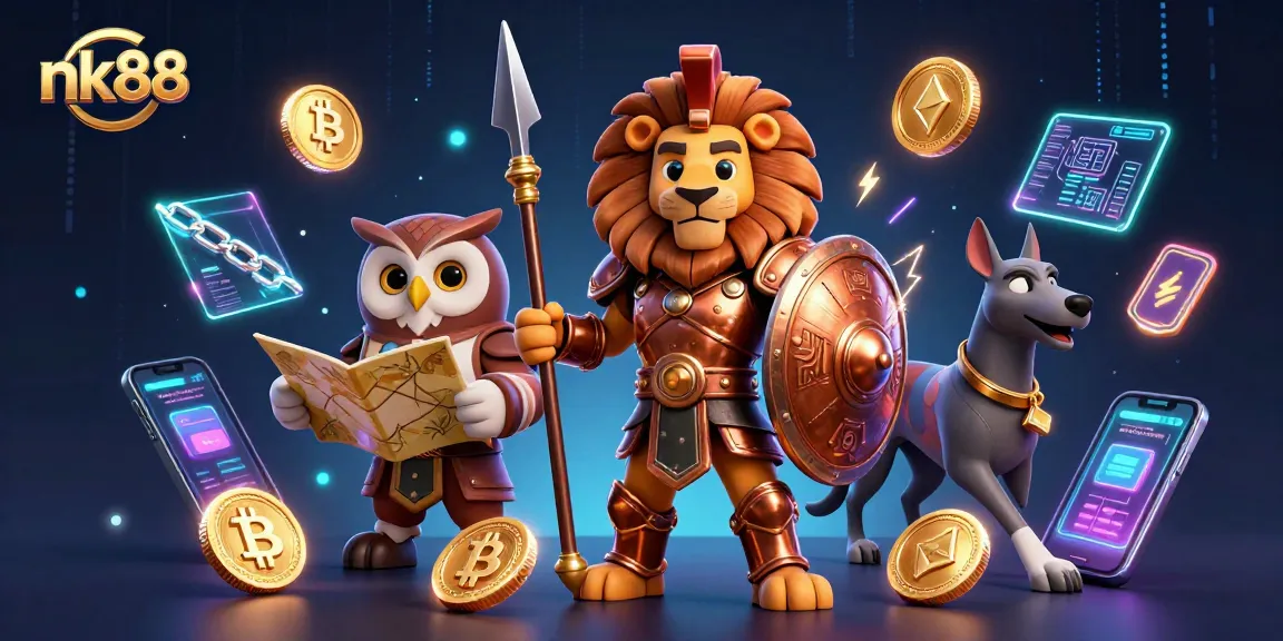 Engage with NK88's thrilling gaming experience featuring a Spartan lion and crypto elements.