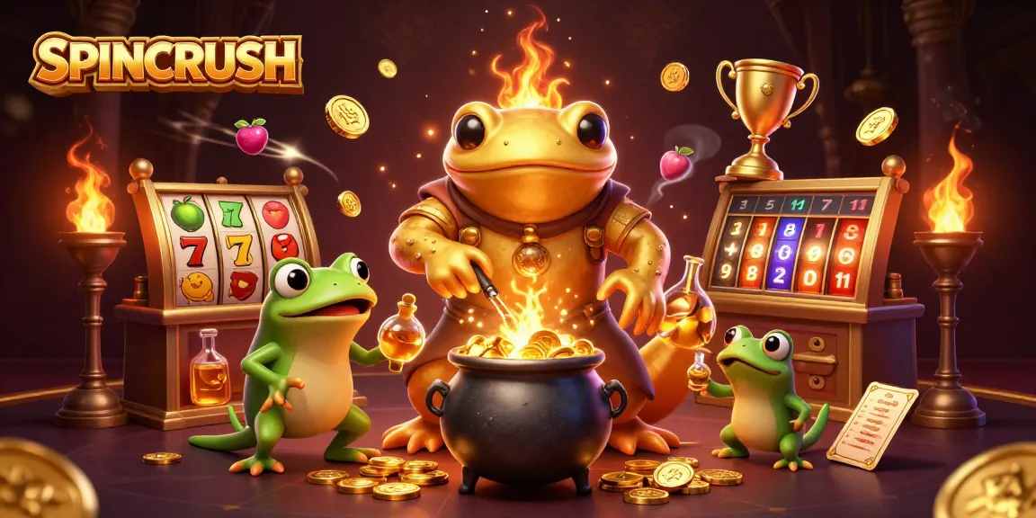 Experience SPINCRUSH with energetic gameplay featuring vibrant slot reels and golden elements.
