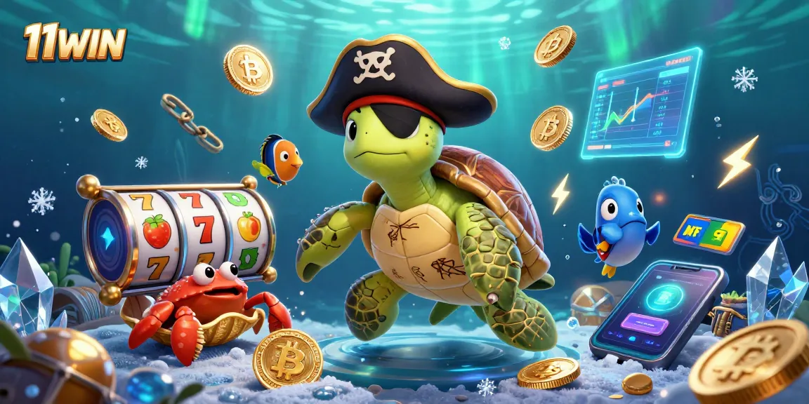 Experience the excitement of 11WIN with a vibrant underwater scene featuring playful characters and slot reels.