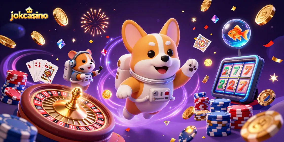 Experience excitement at jokacasino with a playful 3D space casino scene featuring a corgi!