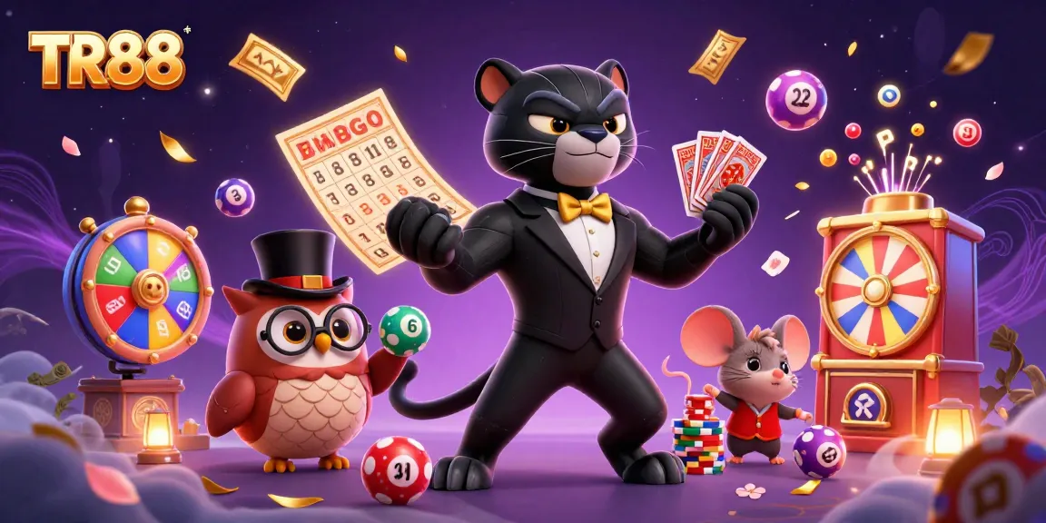 Engage in thrilling gaming action at TR88 with vibrant casino elements and dynamic characters.