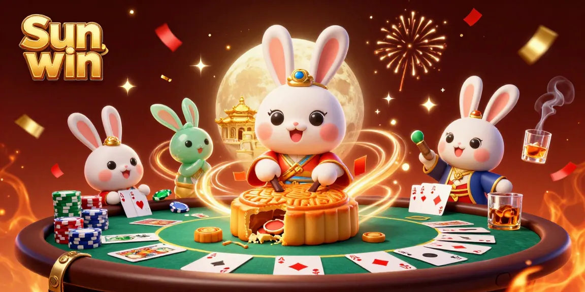 Win big with Sun win as the moon rabbit reveals poker chips inside tasty mooncakes.