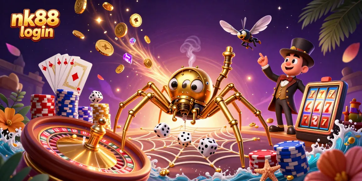 Experience nk88 login with an engaging steampunk-themed 3D casino illustration.
