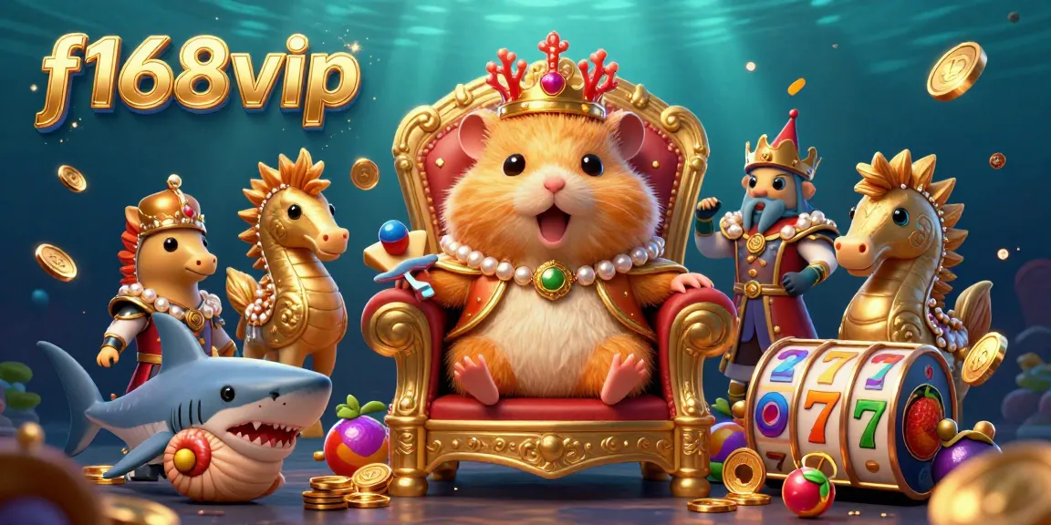Experience winning strategies with the f168vip golden hamster king in a vibrant 3D slot gaming scene.