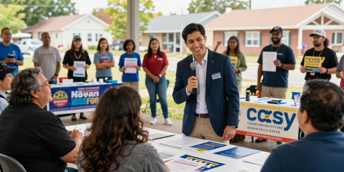 Casey Askar engaging with voters at a community town hall meeting.
