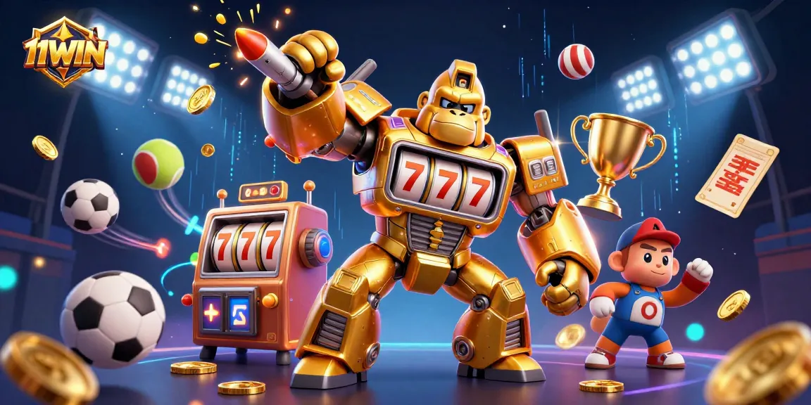 Engage with 11WIN as a golden gorilla mech bursts to life, celebrating sports betting wins!