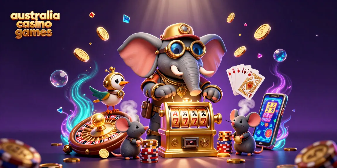 Experience thrilling australia casino games with a steampunk elephant in a vibrant casino scene.