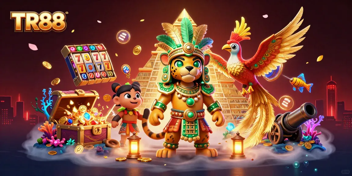 Experience the thrill of TR88 with dynamic characters and casino elements illustrating captivating online gaming.