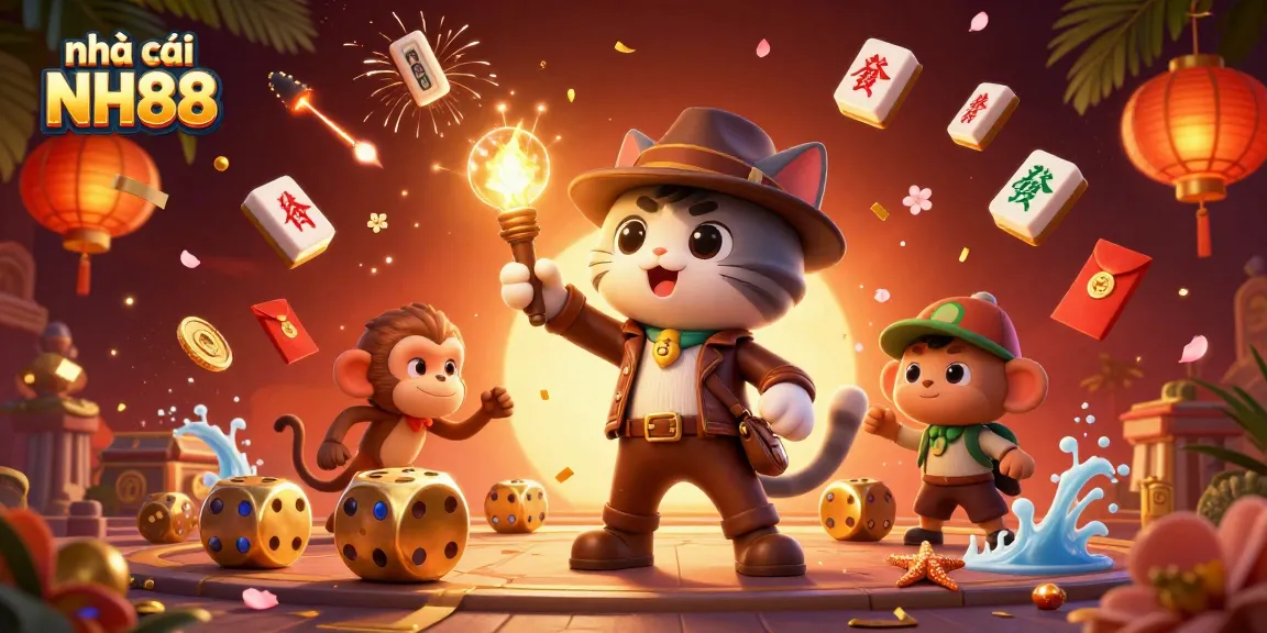 Engage in thrilling adventures with nhà cái NH88 as you explore vibrant casino artifacts in a dynamic 3D scene.
